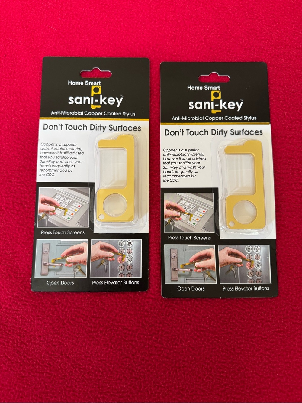 2 Anti-Microbial Copper Coated Keys Gold in Color Sani-key